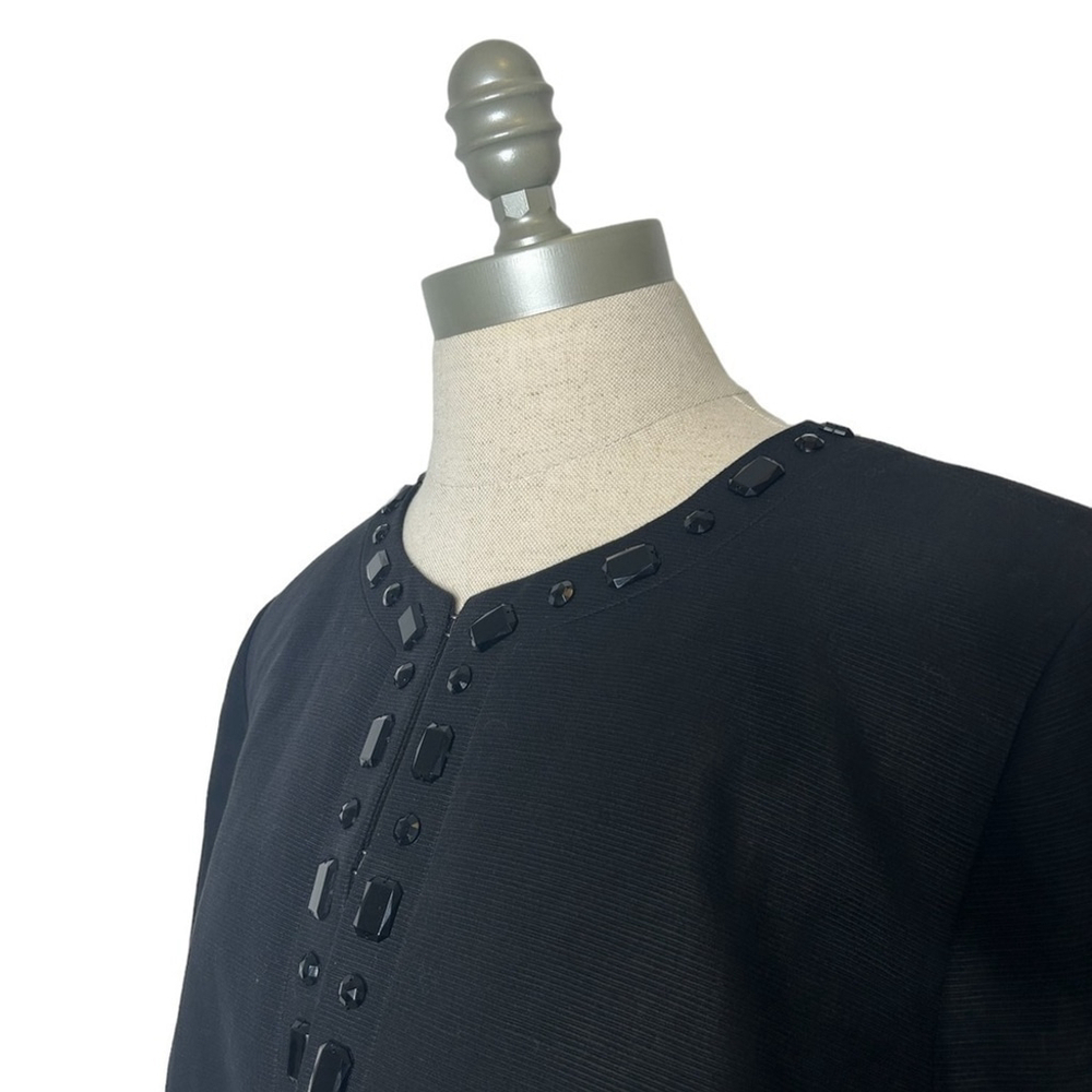 Sigrid Olsen Black Beaded Linen Cotton Blend Suit Separate Open Jacket Size 14 - Picture 10 of 16